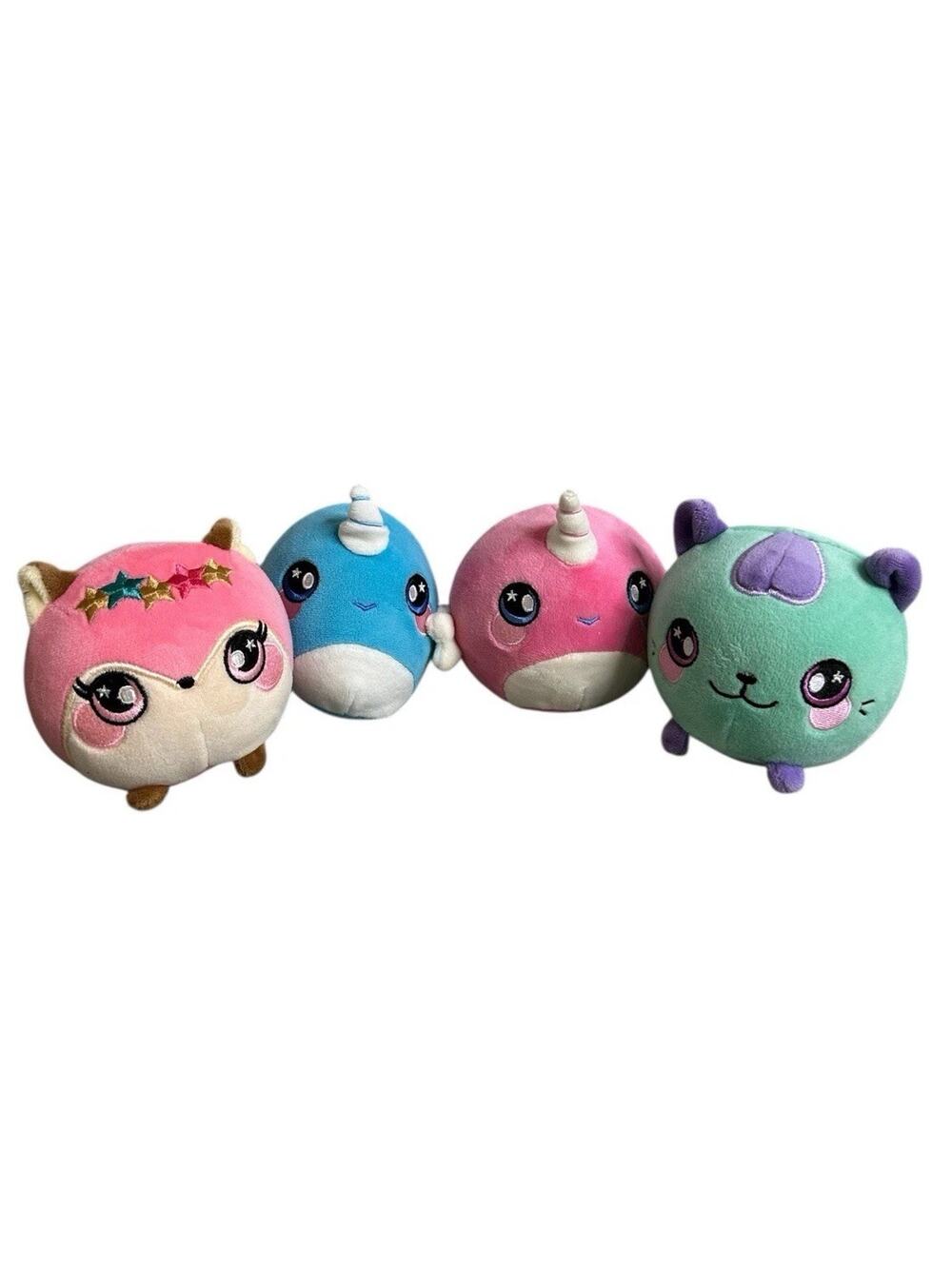 Squeezamals Squishy Lot Toy Plush Set of 4 Squeezimal Narwhals Cat Fox